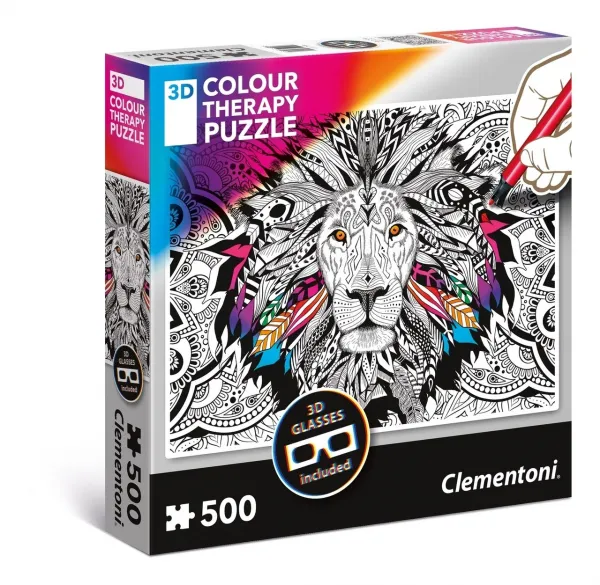 3D Color Therapy: Lion - 500 pc Jigsaw Puzzle by Clementoni