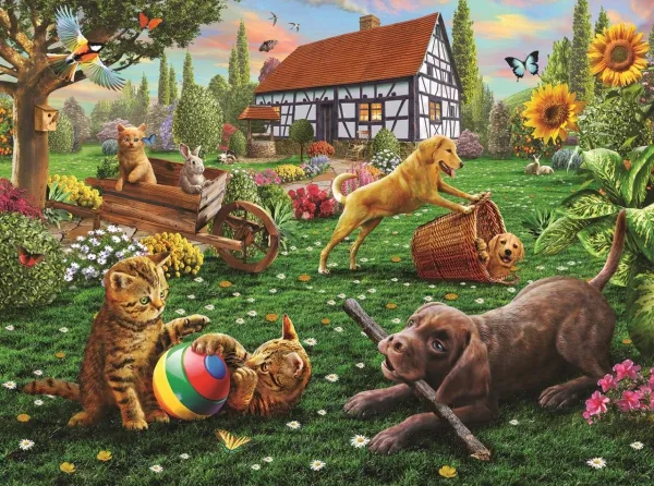 Dogs and Cats at Play - 1000pc Jigsaw Puzzle By Sunsout