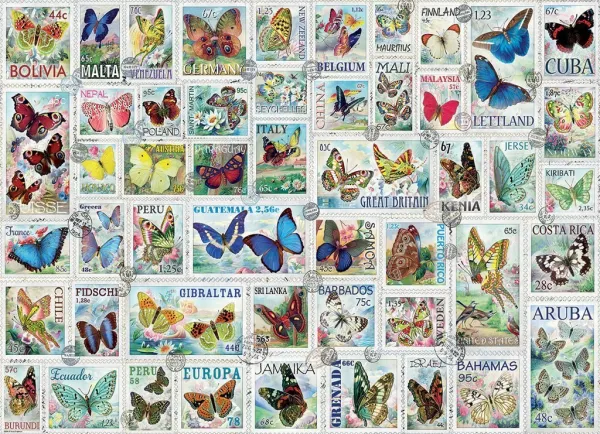 Vintage Stamps: Butterflies - 500pc Jigsaw Puzzle by Eurographics