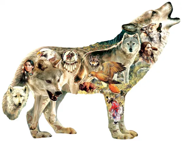 Native American Wolf - 750pc Shaped Jigsaw Puzzle by Sunsout