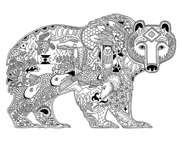 Grizzly-2 Sided Coloring Puzzle - 300pc Jigsaw Puzzle By White Mountain