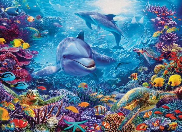 Dolphins at Play - 1000pc Jigsaw Puzzle by Jack Pine