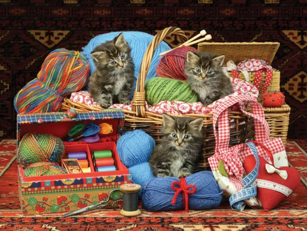 Kittens in the Basket - 500pc Jigsaw Puzzle by Sunsout