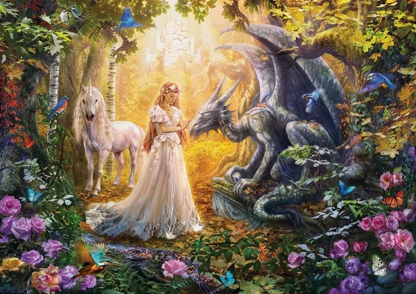 Dragon, Princess, and Unicorn - 1500pc Jigsaw Puzzle by Educa