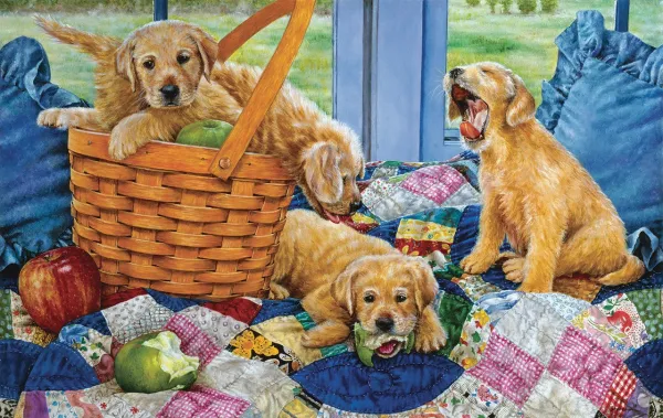 Puppies in a Basket - 550pc Jigsaw Puzzle By Sunsout