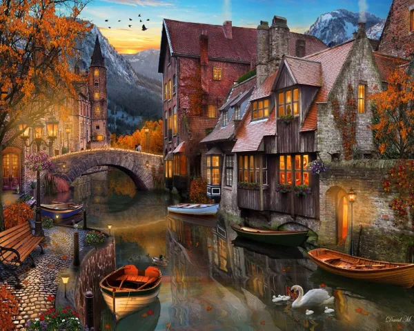 Autumn Canal - 1000pc Jigsaw Puzzle by Vermont Christmas Company