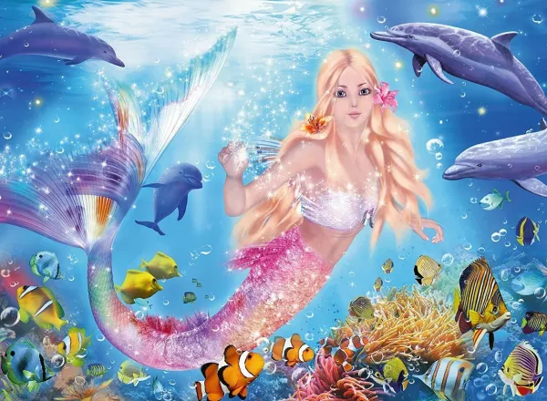 Mermaid &amp; Dolphins Glitter Series - 100pc Glitter Jigsaw Puzzle By Ravensburger