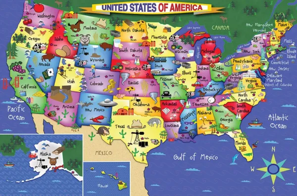USA Map Floor Puzzle - 48pc Jigsaw Puzzle By White Mountain