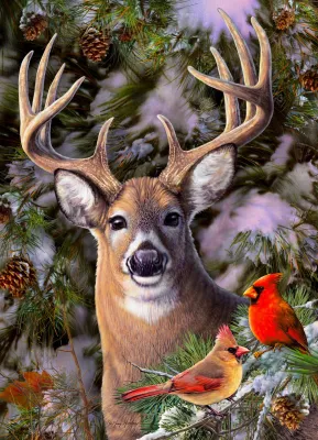 One Deer Two Cardinals - 500pc Jigsaw Puzzle By Cobble Hill